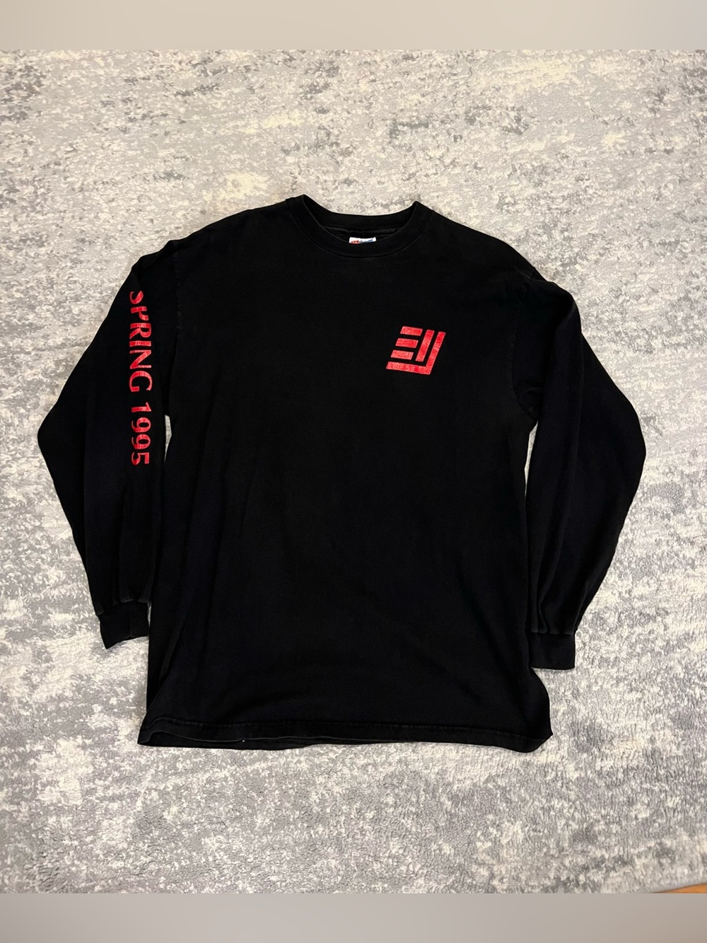 Hanes Black Long-Sleeve Tee with Red Graphics